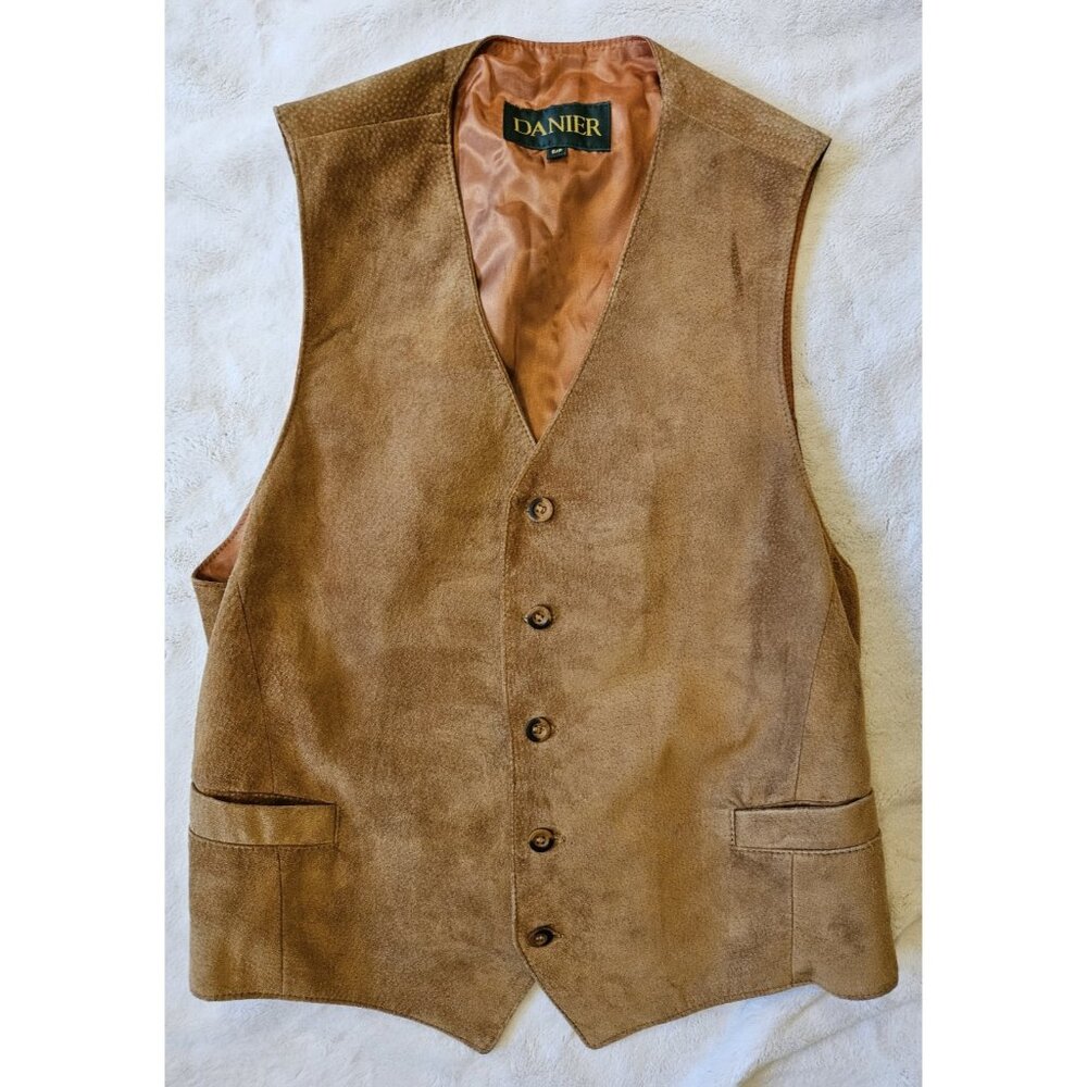 Danier Tan Western Style Vest Genuine Leather 5 Button Men's Size Small